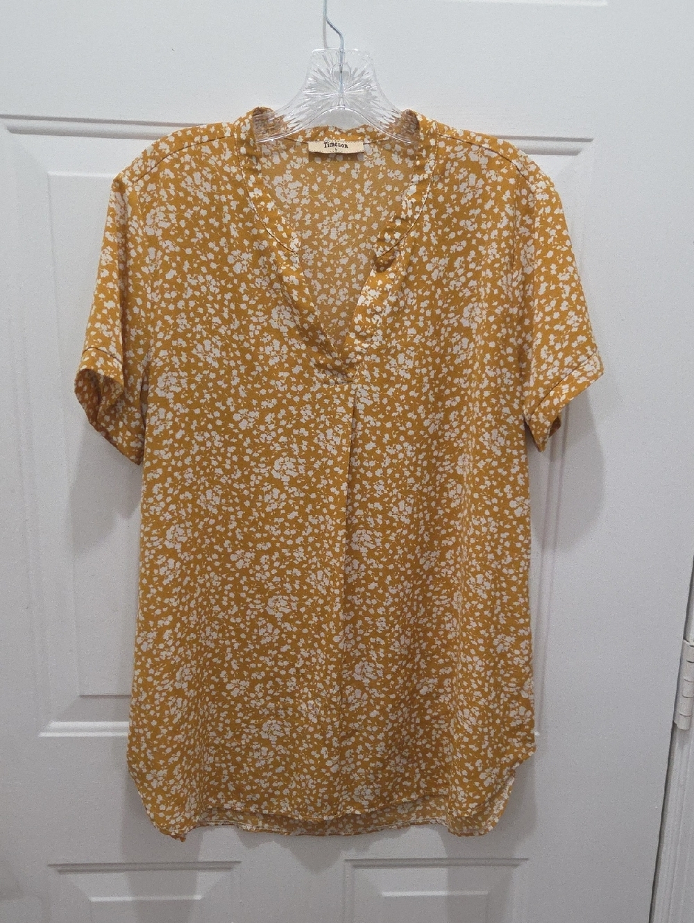 NWOT Timeson Floral Top in Mustard Yellow and White L